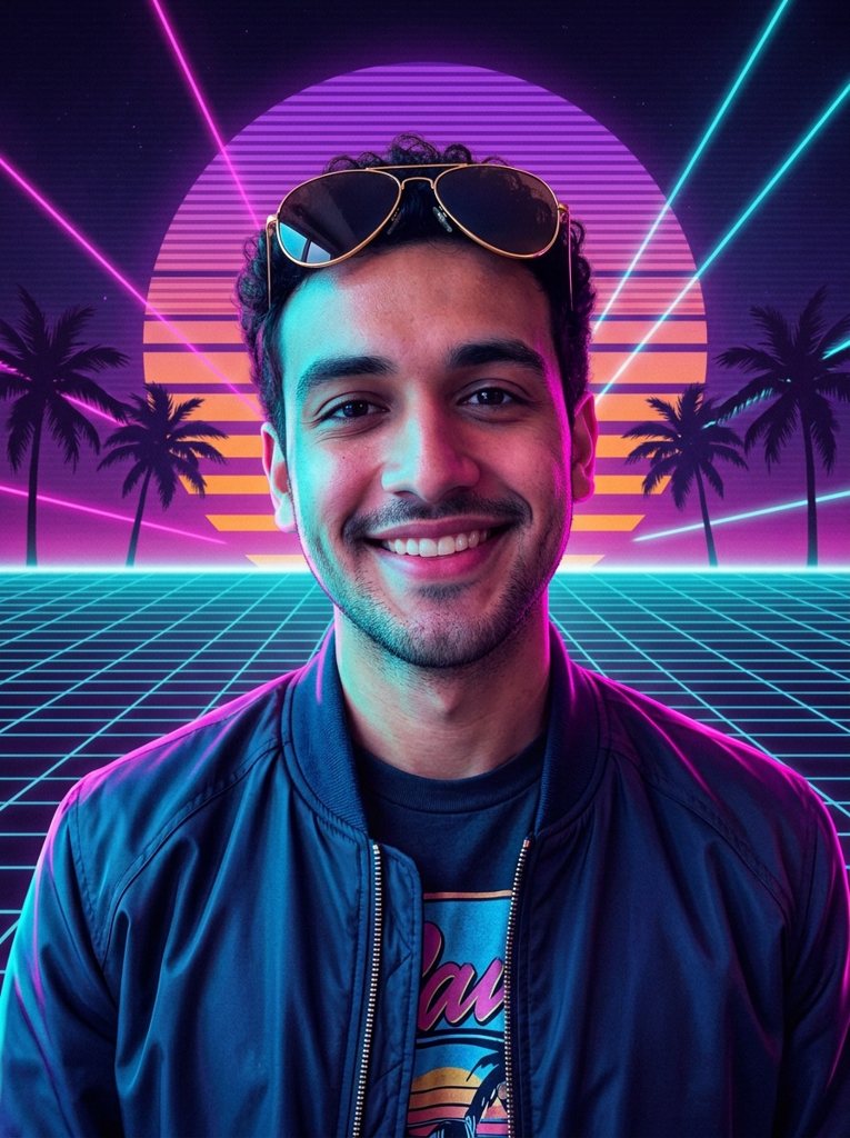 1980s AI photo: synthwave neon