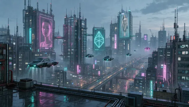 SI image generator example: cyberpunk city made with Flux 3